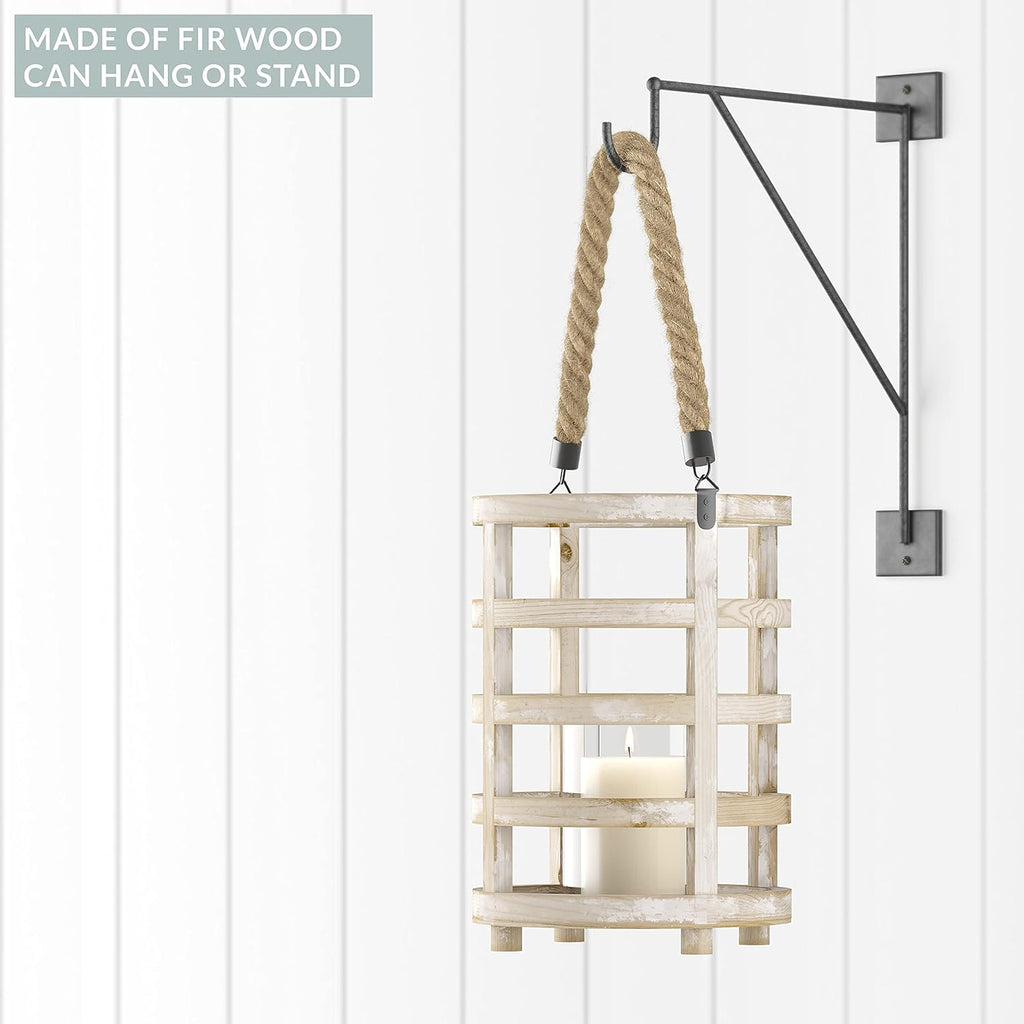 Whitewash Wooden Lantern Candle Holders, Set of 2 P751836