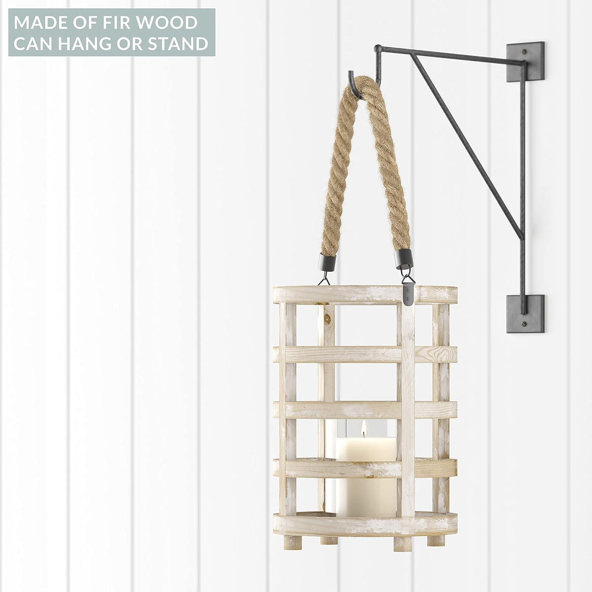 Whitewash Wooden Lantern Candle Holders, Set of 2 P751836