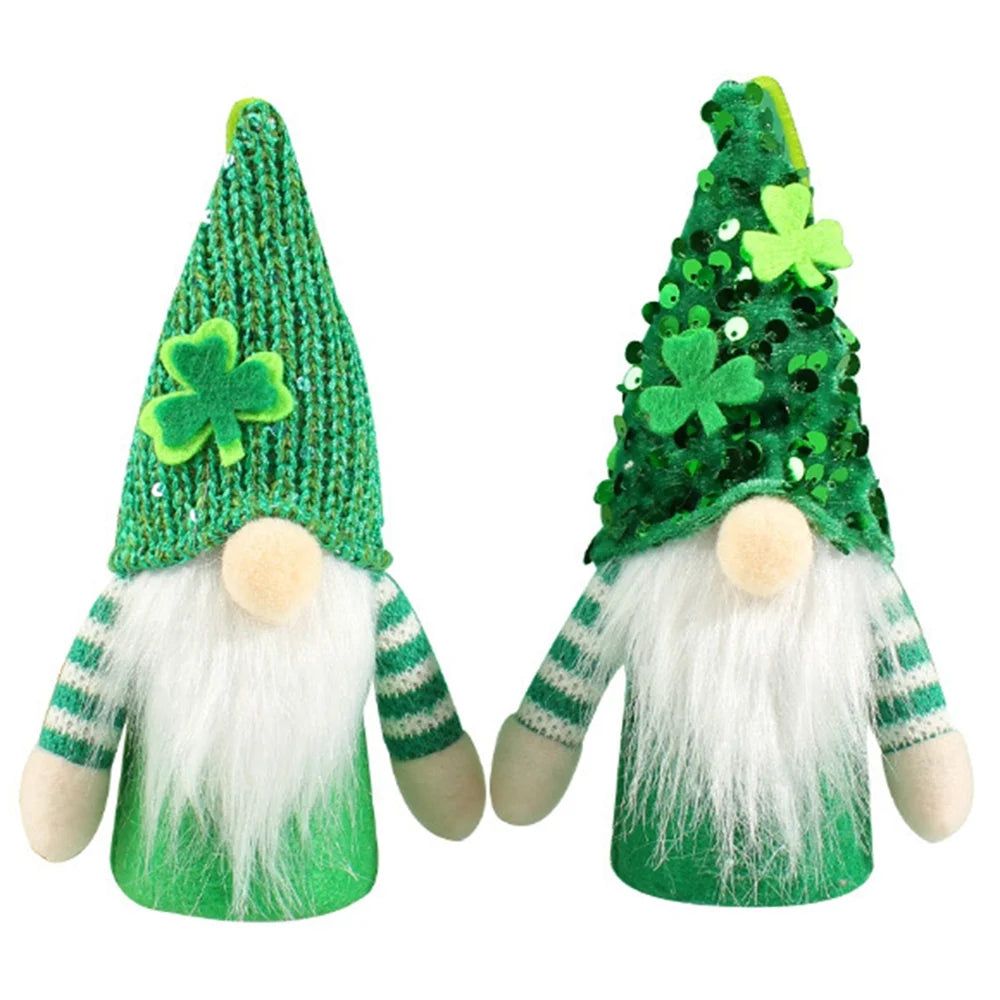 2 Pack St Patricks Day Gnome Plush Elf Decorations Table Decor Ornament Dwarf Figurines Green Handmade Faceless Gnome E5117