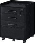 Black Rolling 3 Drawer File Cabinet with Lock O9021