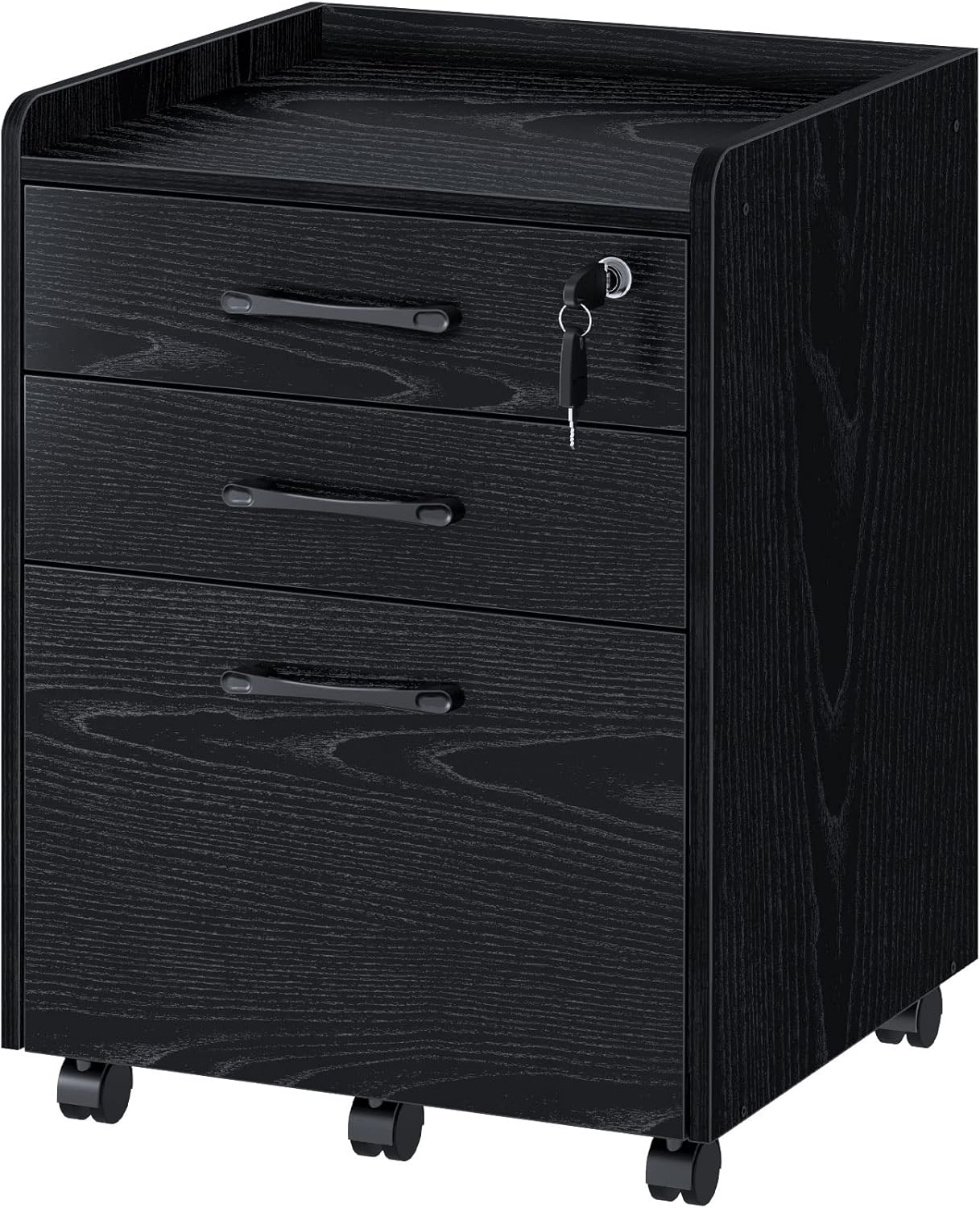Black Rolling 3 Drawer File Cabinet with Lock O9021