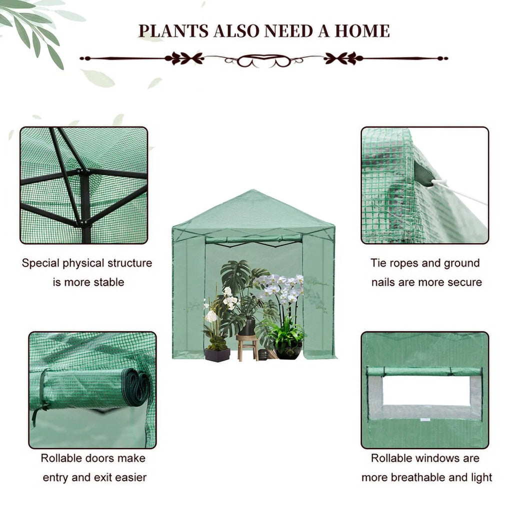 8'x8' Portable Walk-in Greenhouse with PE Cover E3967