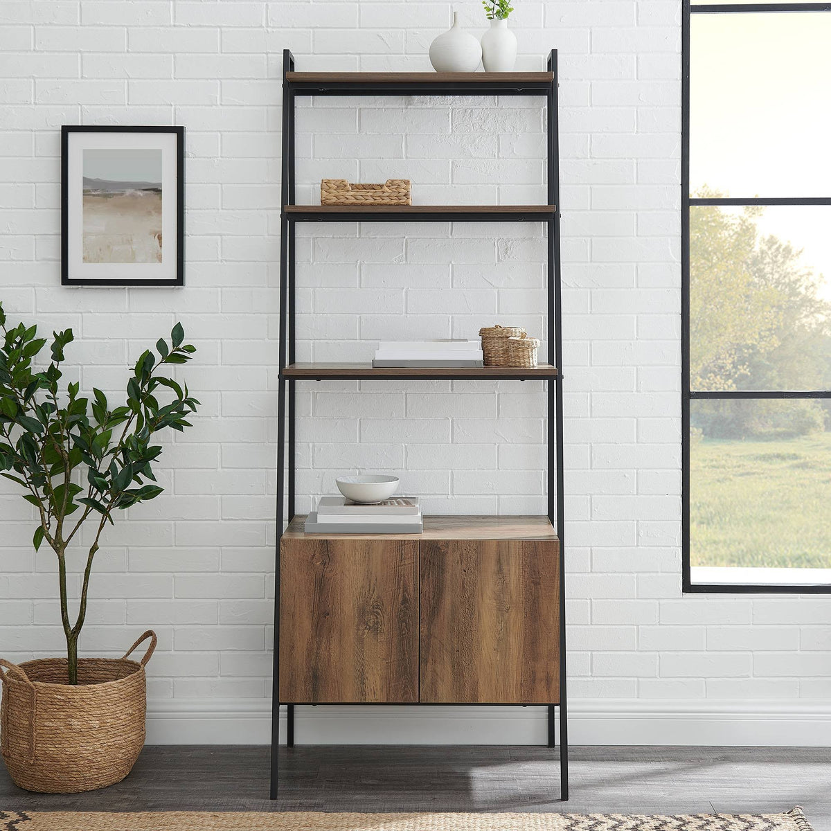 Rustic Oak Ladder Bookcase F4254