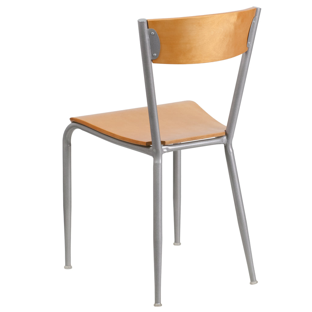 2 Pack Silver Metal Restaurant Chair with Natural Wood Back and Seat R824749