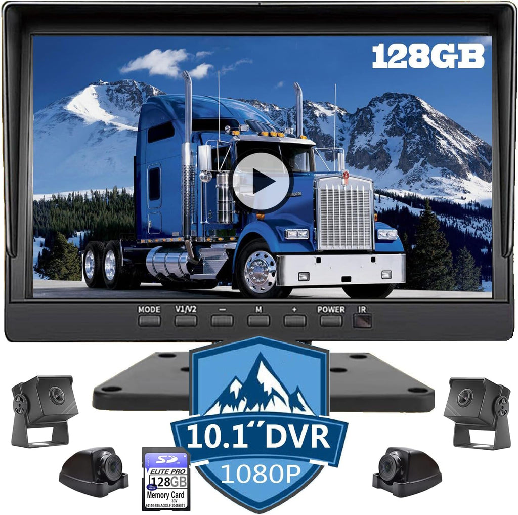 10.1 inch 1080P 4 Split Backup Camera Monitor with Built-in Recorder J630
