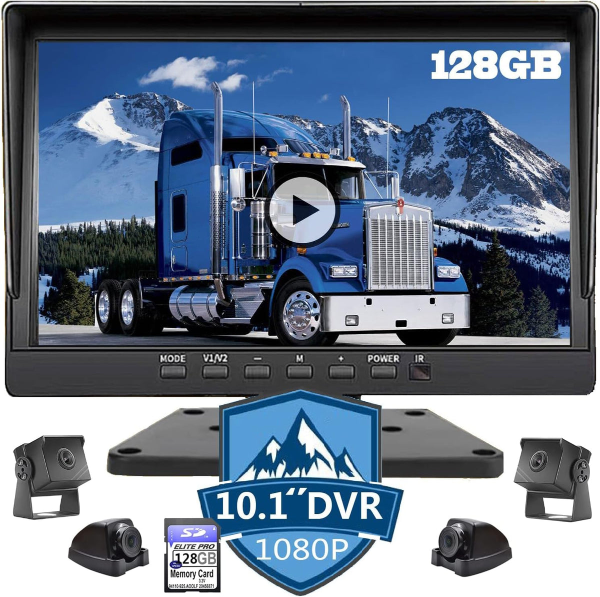 10.1 inch 1080P 4 Split Backup Camera Monitor with Built-in Recorder J630