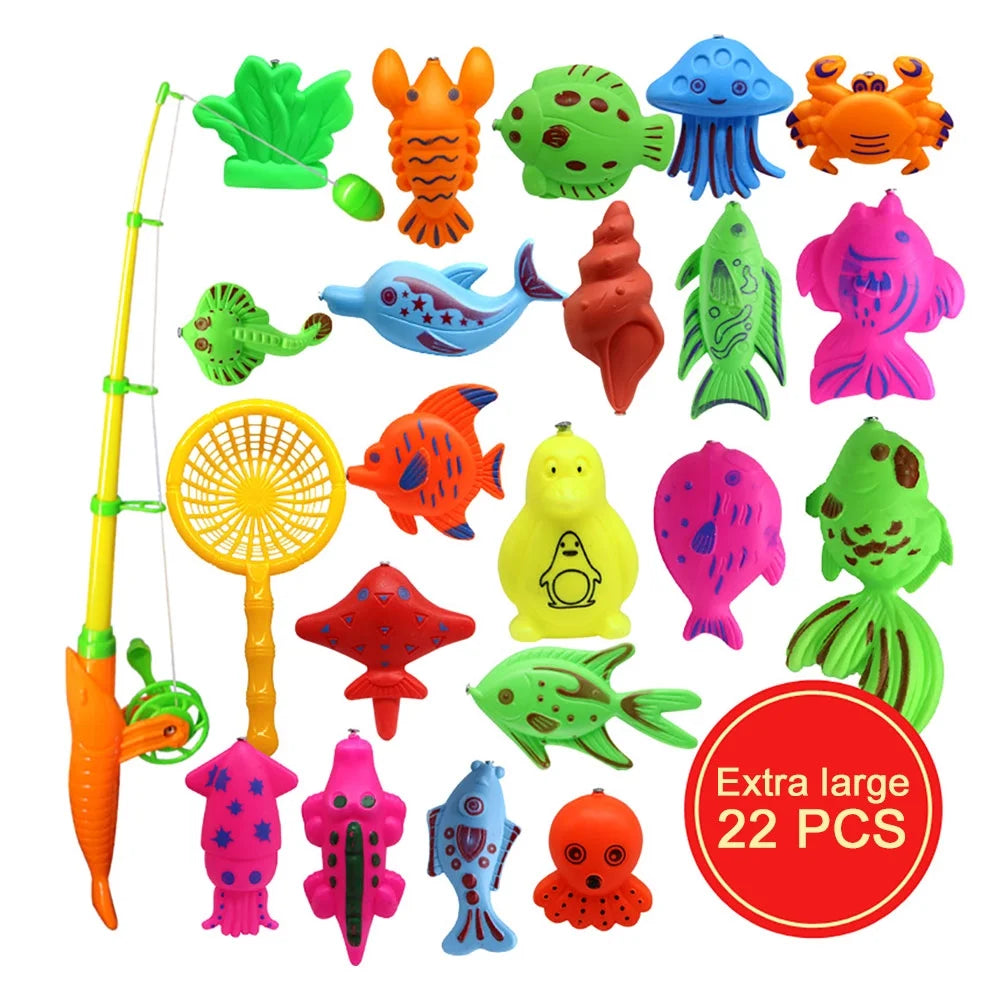 22 Pcs Magnetic Fishing Toys with Telescopic Fishing Rod Net N6185