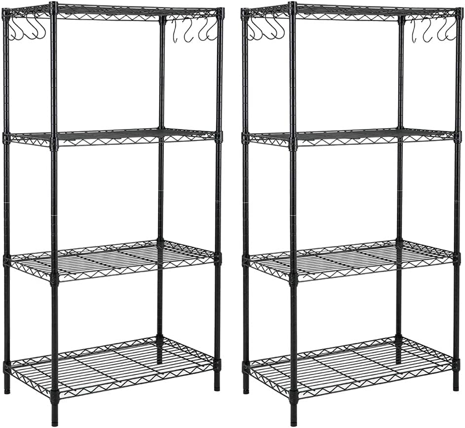 5-Shelf Steel Wire Shelving Unit with 8-Hook, Black, Pack of 2 S5732