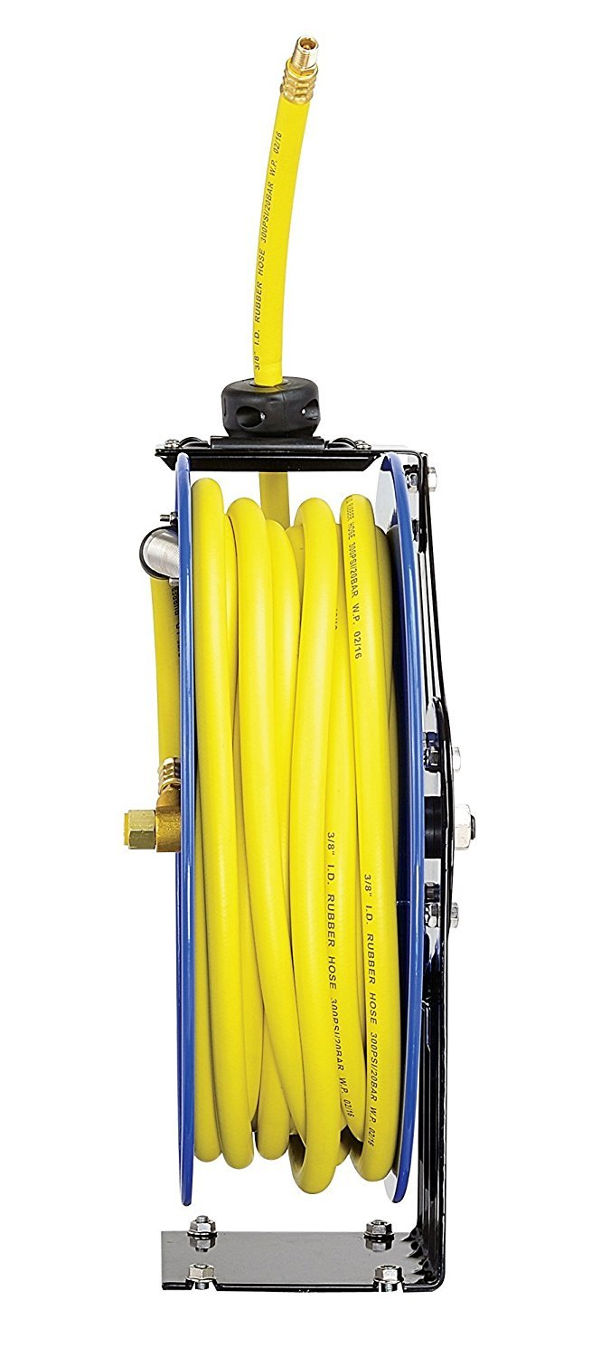 Retractable 3/8" x 50' SBR Rubber Air Hose Reel, 300PSI, Steel Single Arm L905884