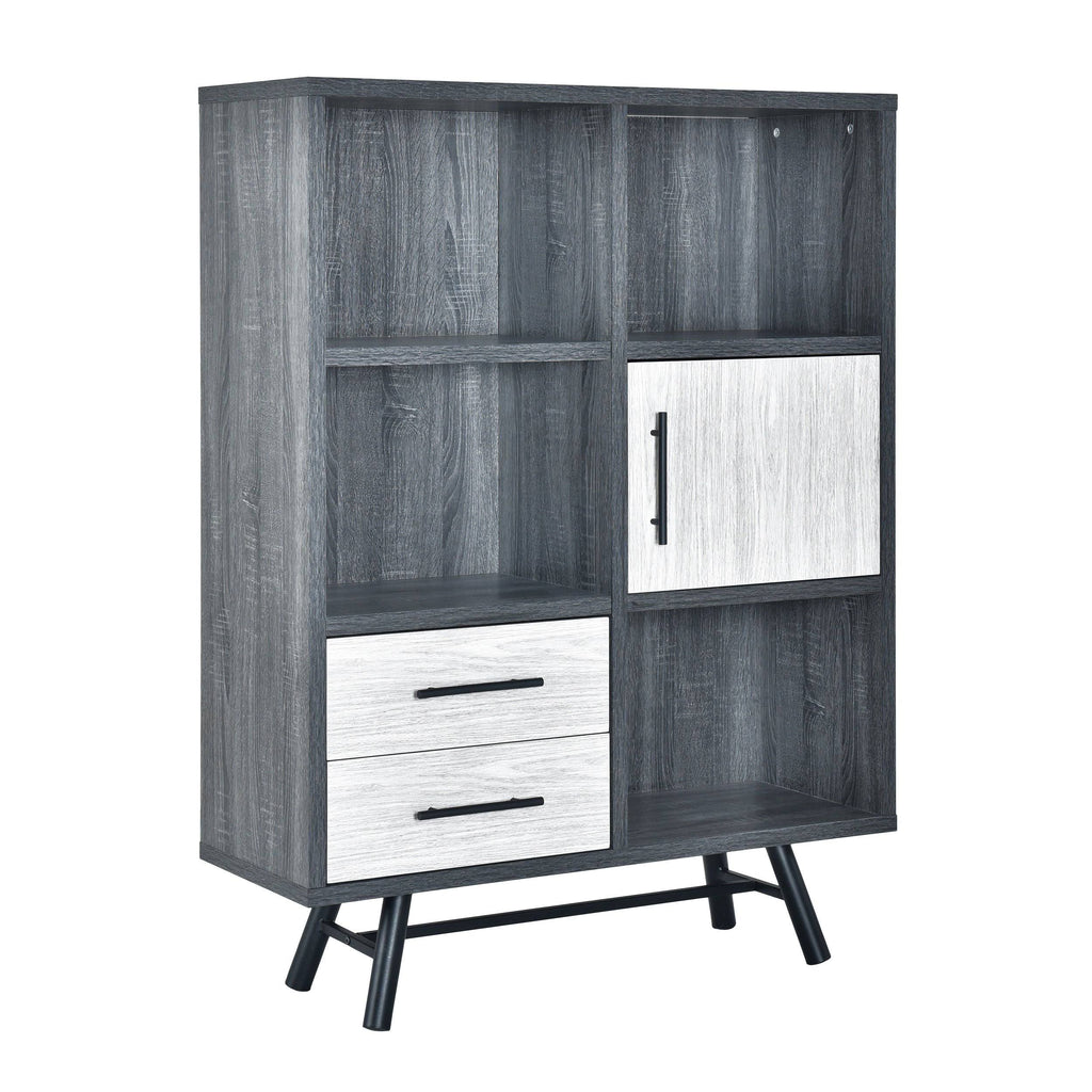 6 Shelf Cabinet Brown Oak Matte Black O733