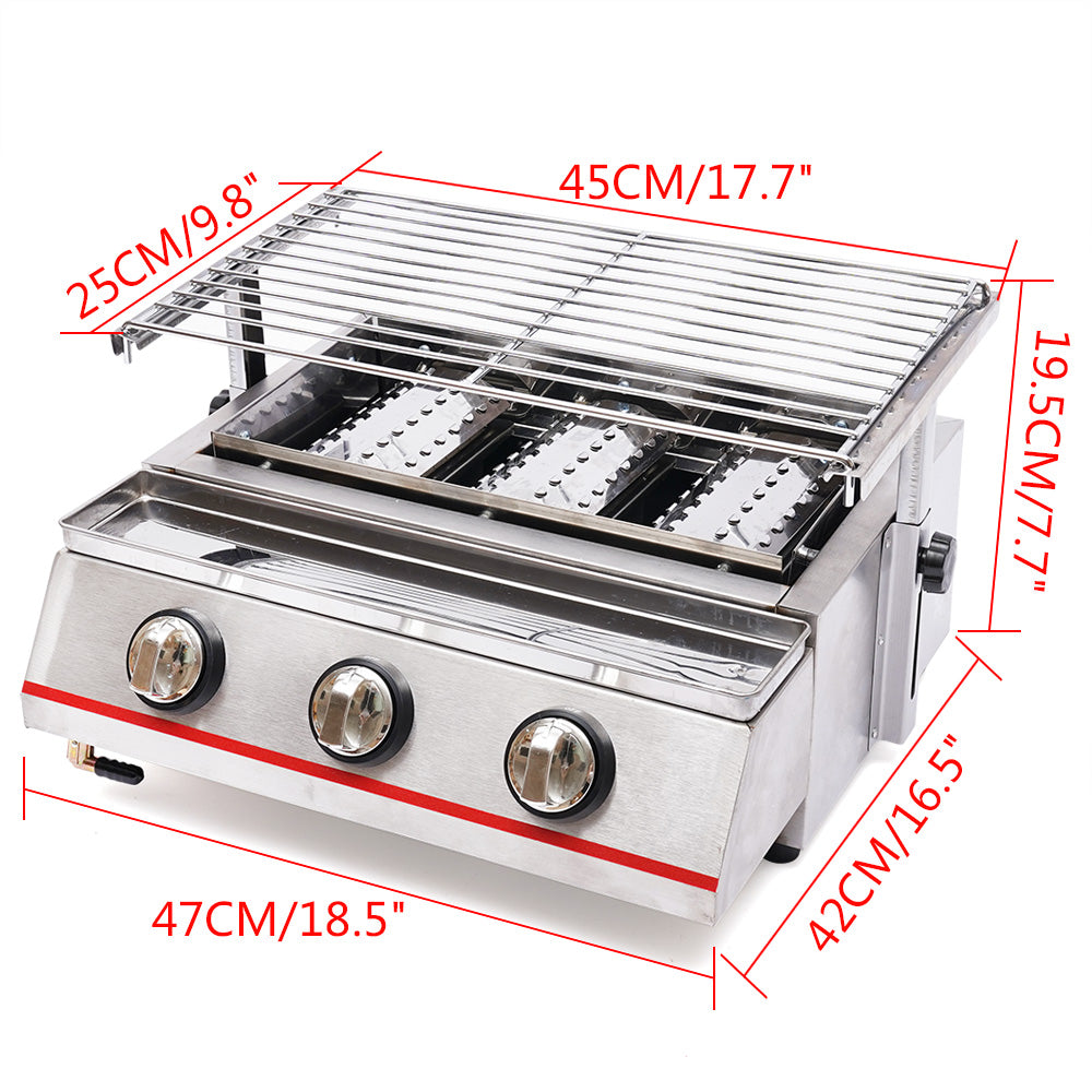 18.5" Stainless Steel 3 Burner Portable BBQ Grill M792