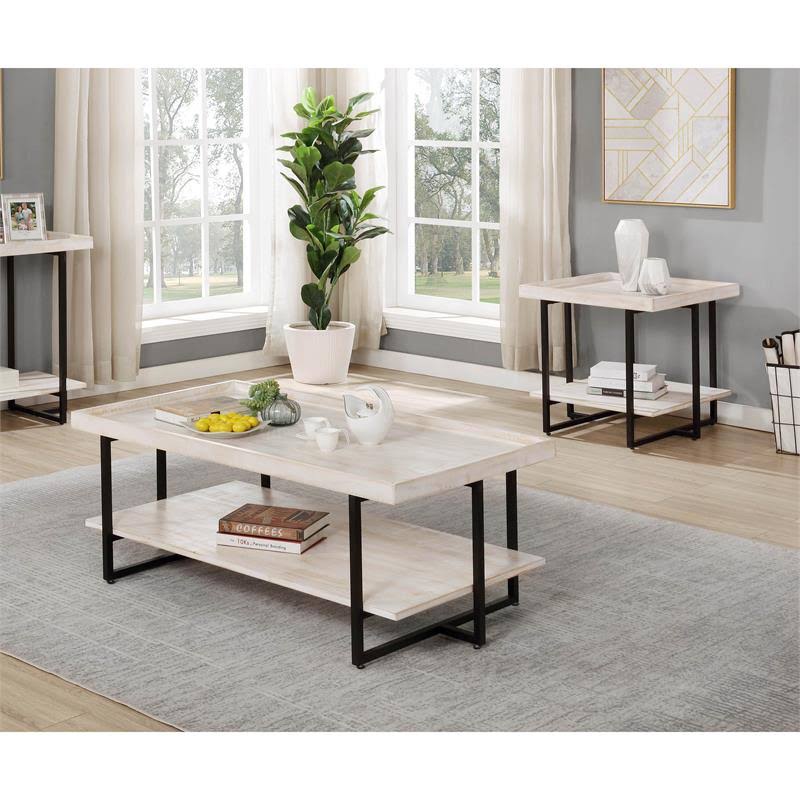Antique White 2-Piece Wood Coffee Table Set L741289