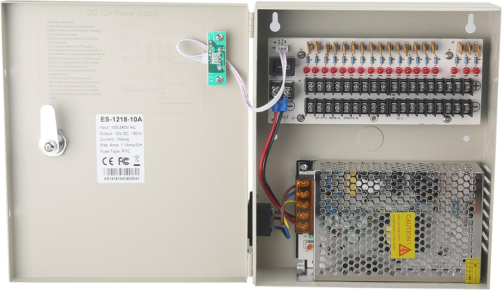 18 Channel DC12V 20 Amp Reset Fuse CCTV Power Box with AC Plug and Lock O355298