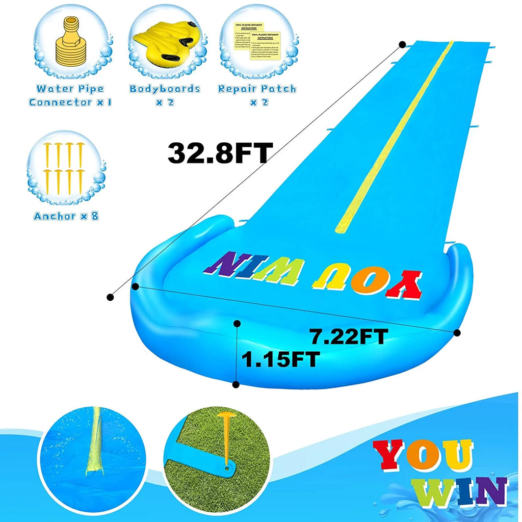 32.8FT Inflatable Water Slide with 2 Bodyboards & 2 Racing Lanes M237319