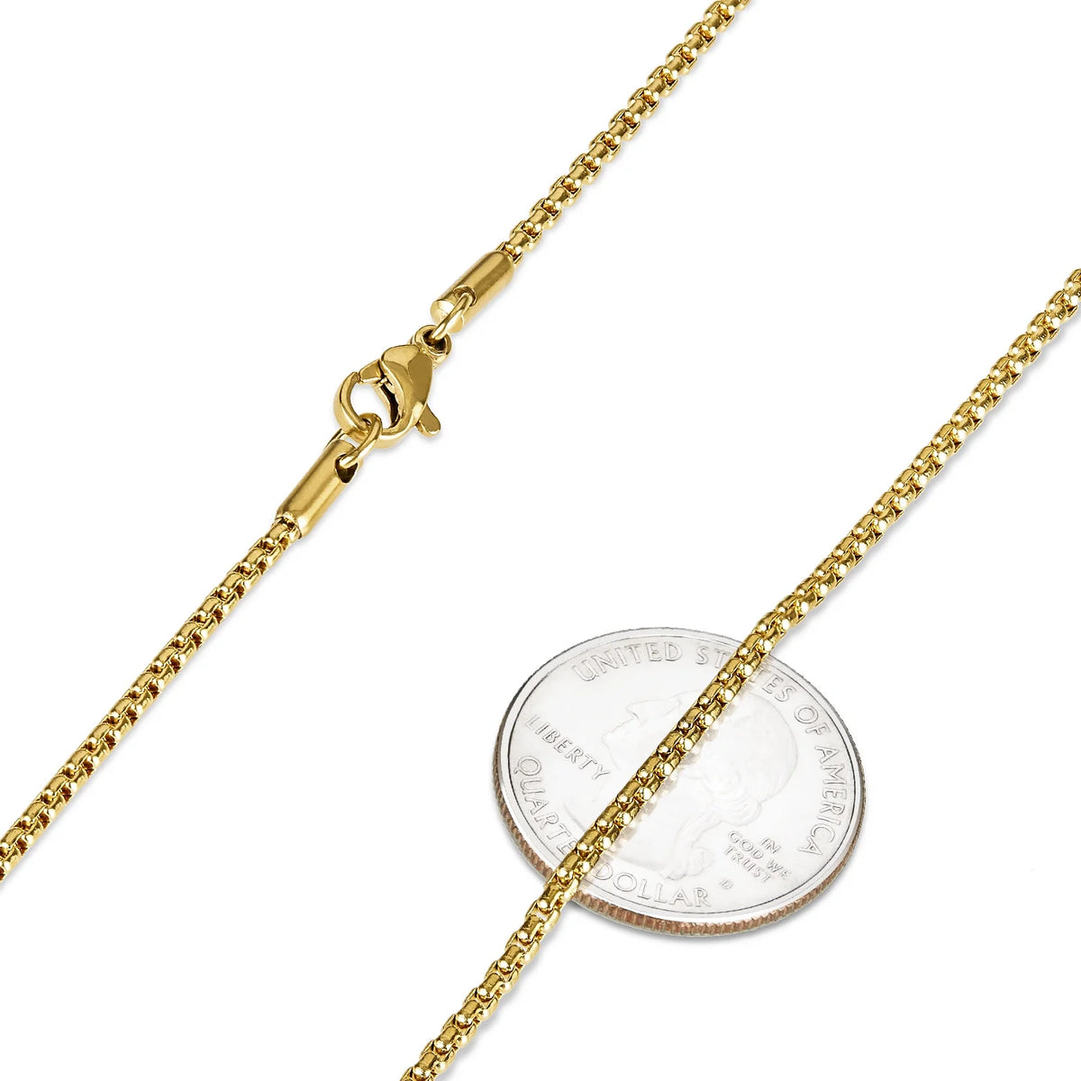 24k Yellow Gold Plated Stainless Steel Square Box Choker Chain Necklace, 16 inches J356