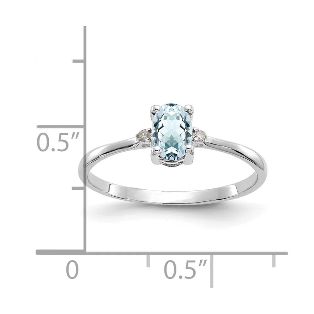 14k White Gold Real Diamond & Aquamarine Ring H8714
