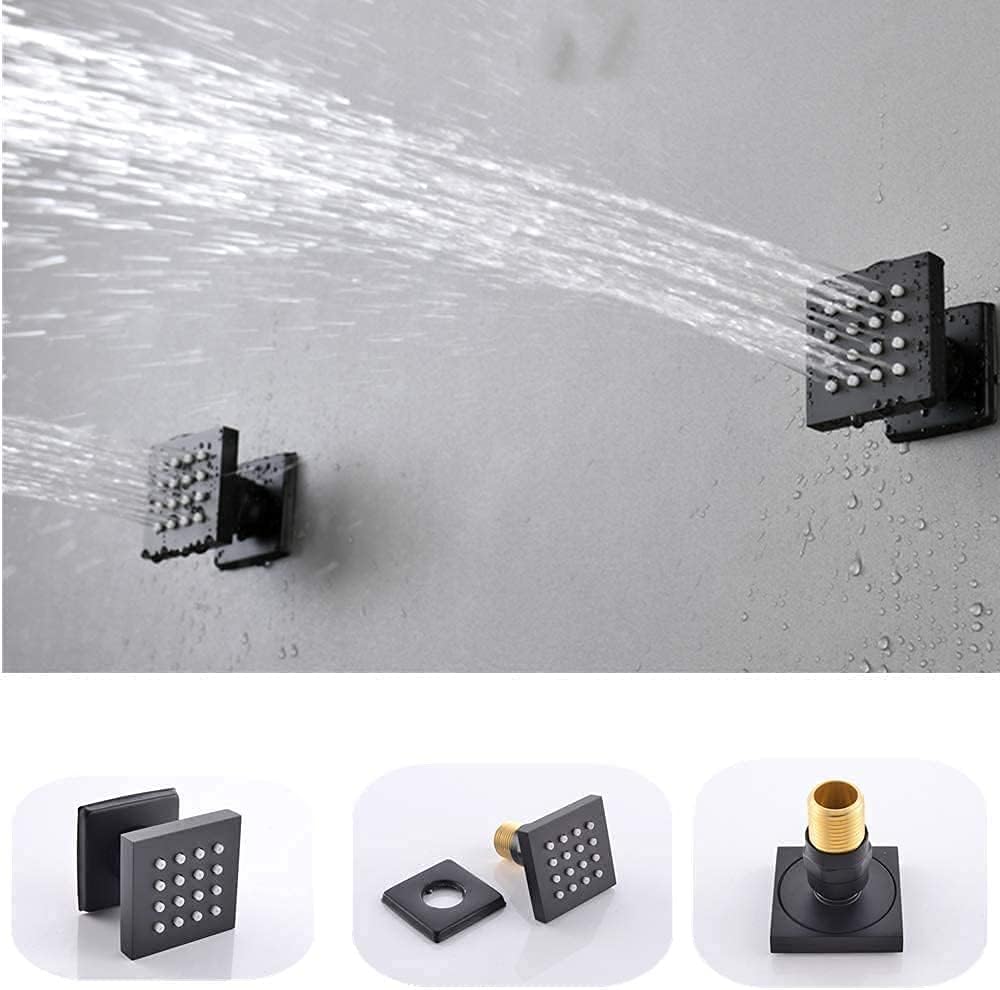 16 Inch Rain Shower Head System with Body Jets Ceiling Mounted Brass Shower Faucet Combo (Matte Black) I86454