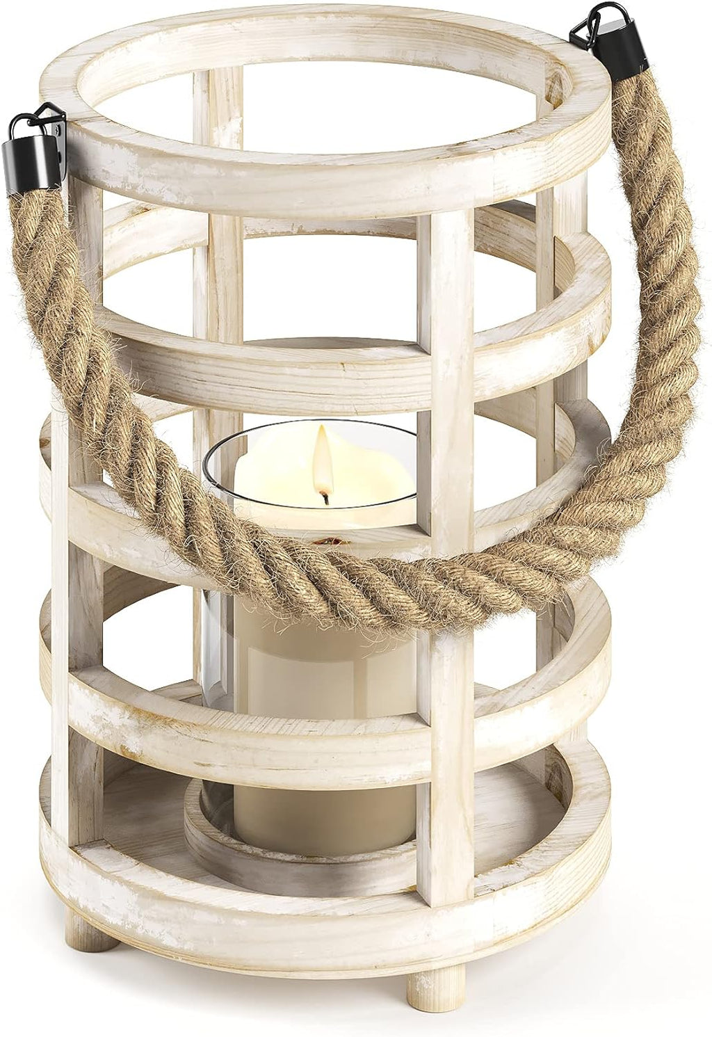 Whitewash Wooden Lantern Candle Holders, Set of 2 P751836