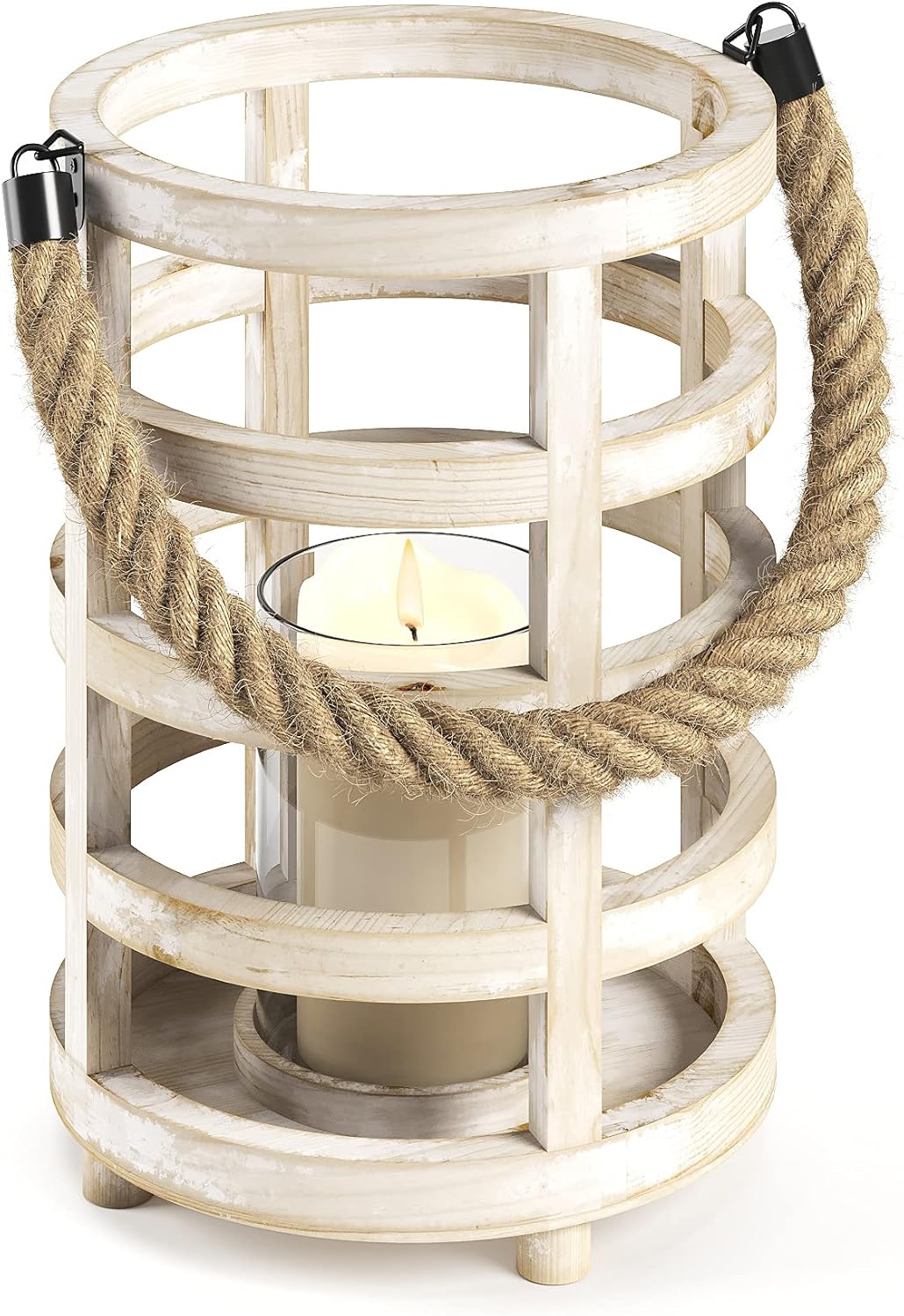 Whitewash Wooden Lantern Candle Holders, Set of 2 P751836