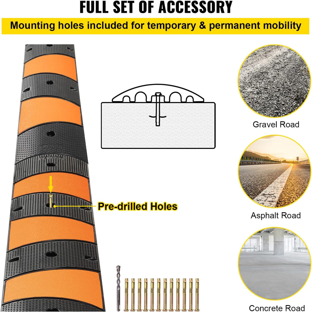 Rubber Speed Bump, 2 Pack, 72.8 Long Modular Speed Bump, 22000 LBS Load Capacity N856493