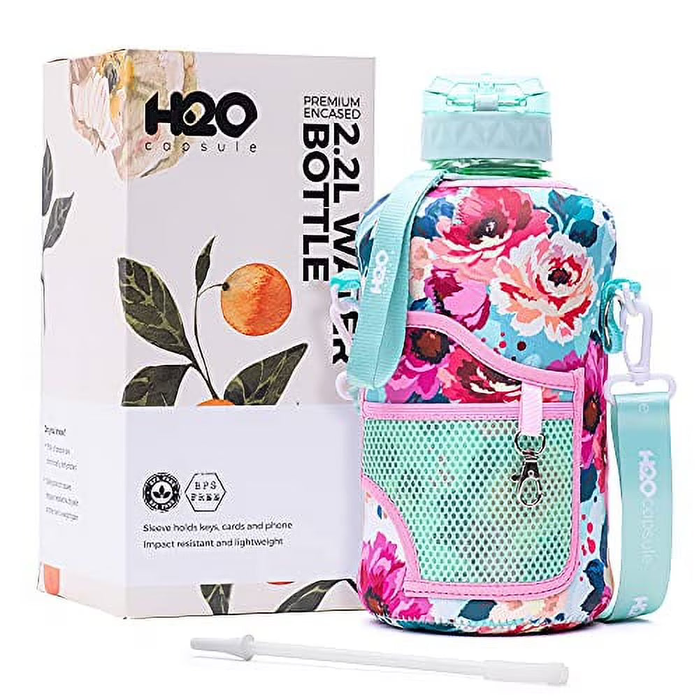 Floral Bloom 2.2L Water Bottle with Straw I5874