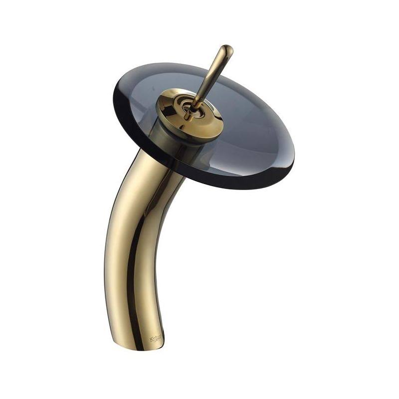 Gold Single Lever Vessel Bathroom Faucet with Clear Glass Disk B59799