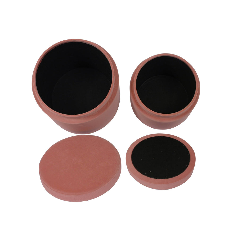 Salmon Velvet Storage Ottomans - Set of 2 H9951