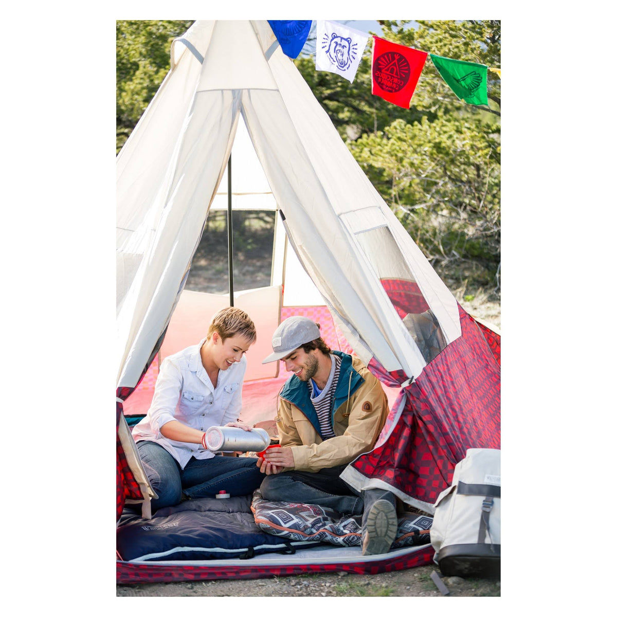 Red Plaid 5 Person Camping Teepee Tent I1270