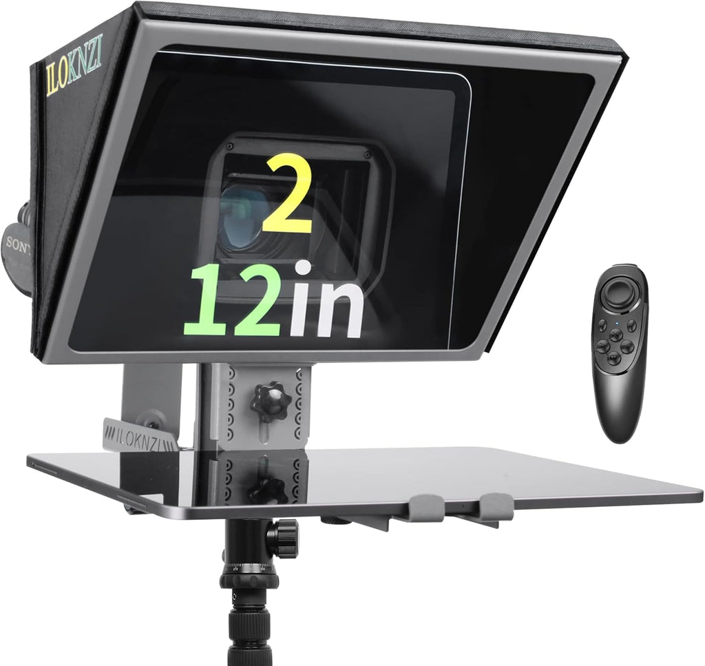 Liftable Teleprompter with Remote Control and Metal Tempered Optical Glass for 12.9 Tablets D4136