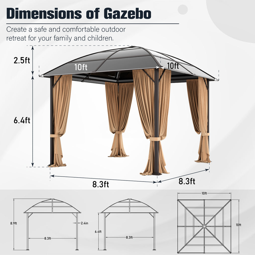 10' x 10' Outdoor Hardtop Gazebo with Netting and Curtains A8768
