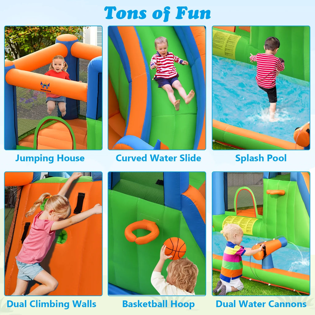 Inflatable Water Slide Bounce Castle with Dual Climbing Walls & 750W Blower U478370