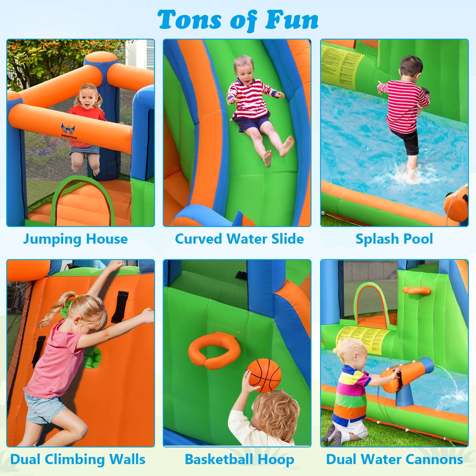 Inflatable Water Slide Bounce Castle with Dual Climbing Walls & 750W Blower U478370