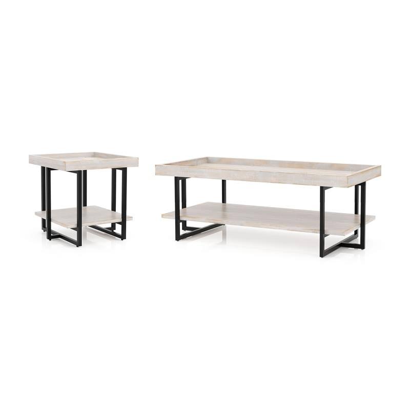 Antique White 2-Piece Wood Coffee Table Set L741289