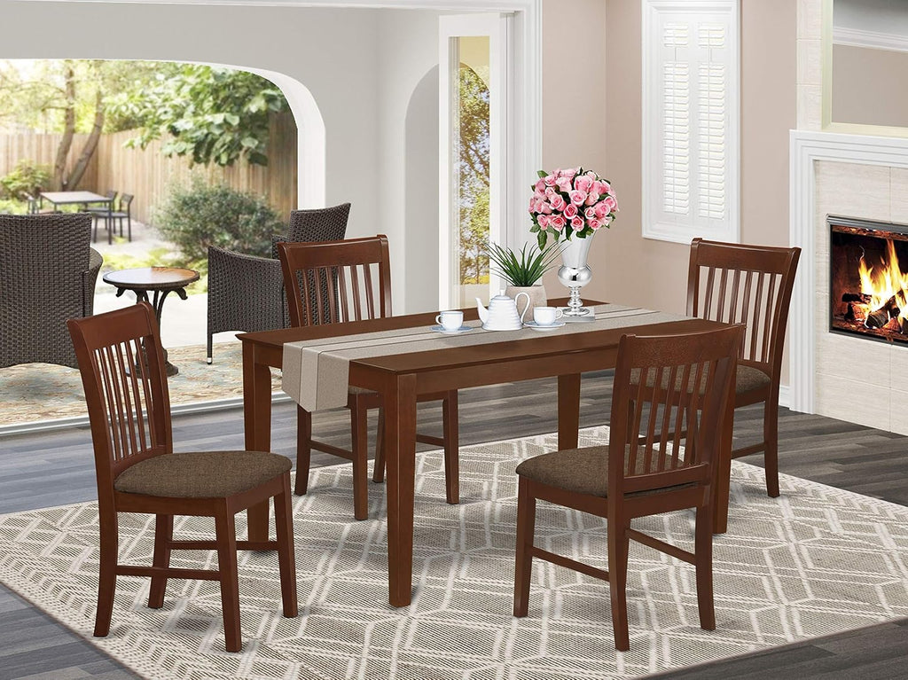 5 Pc Oak Finish Dining Set with Linen Fabric Chairs P484275