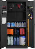 Metal Storage Cabinet with Lock Doors and Adjustable Shelves, Steel Garage Storage Cabinet with Pegboard, 70.86 H x 31.5 W x 15.75 D J789