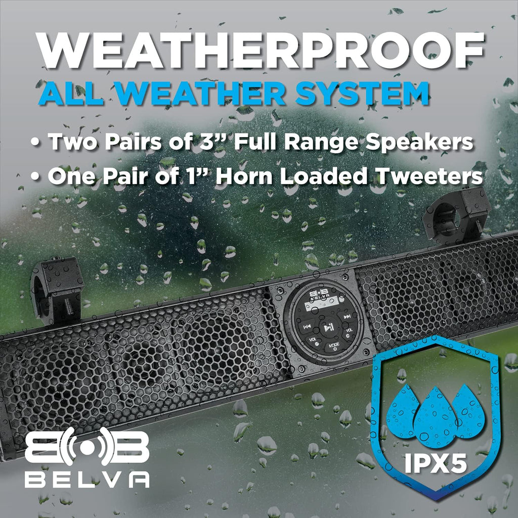 26” Wide Weatherproof Marine Sound Bar with Bluetooth Audio and Wireless Remote D583