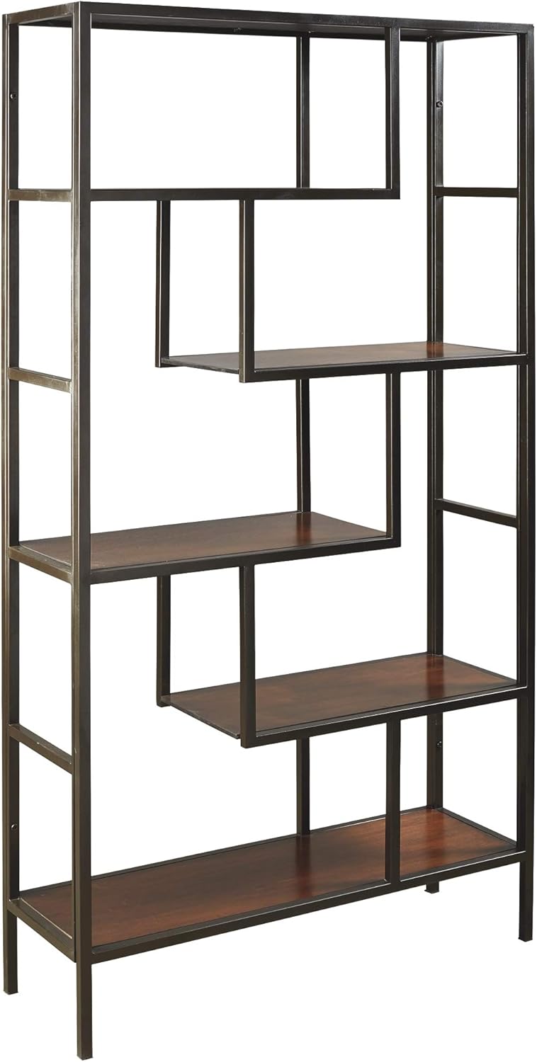 Industrial Geometric 5 Shelf Bookcase, Brown and Black C1701