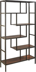 Industrial Geometric 5 Shelf Bookcase, Brown and Black C1701