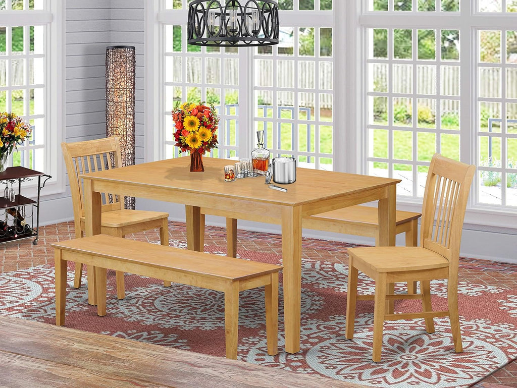 5 Pc Oak Finish Dining Set with Linen Fabric Chairs P484275