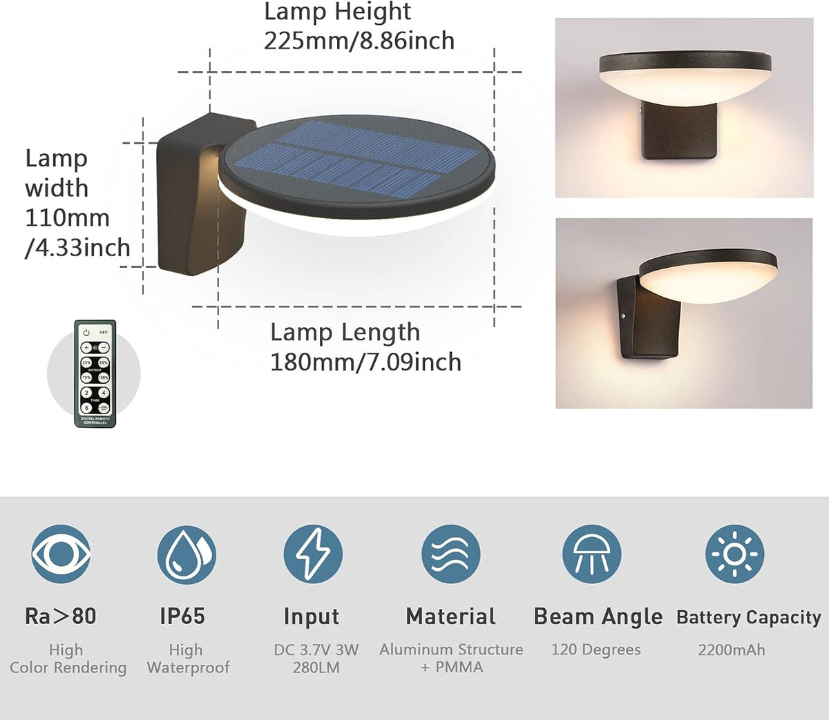 Solar Wall Light LED Outdoor Sconce Exterior Wall Lamp IP65 Waterproof N479919