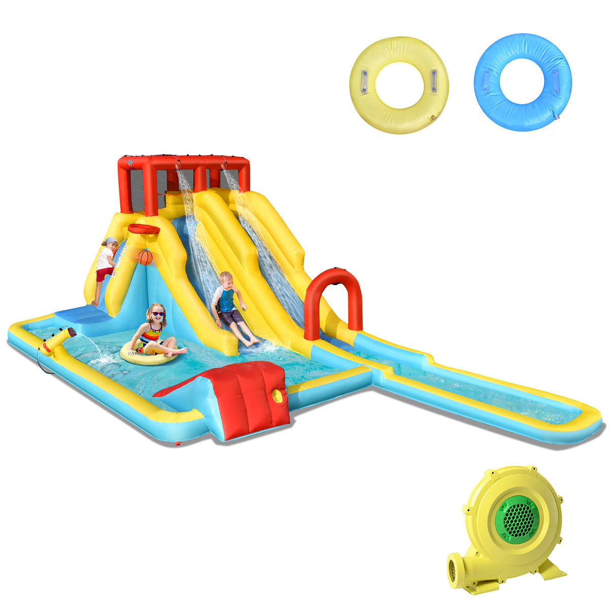 Inflatable Dual Slide Water Park Climbing Bouncer with 735W Blower Q847