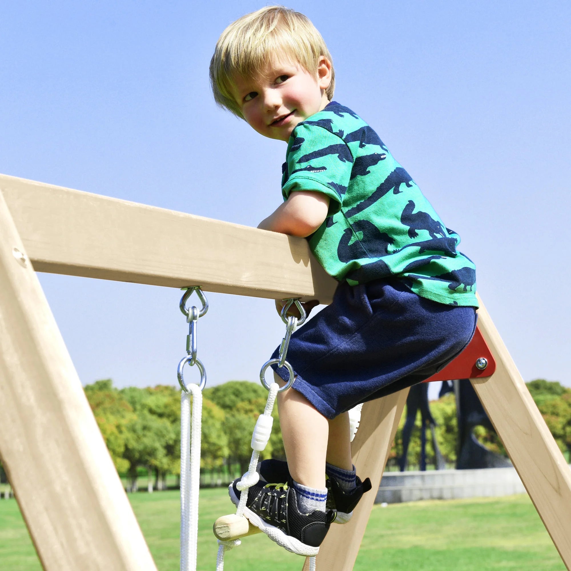 Wooden Swing Set with Slide and Climbing Rope O619