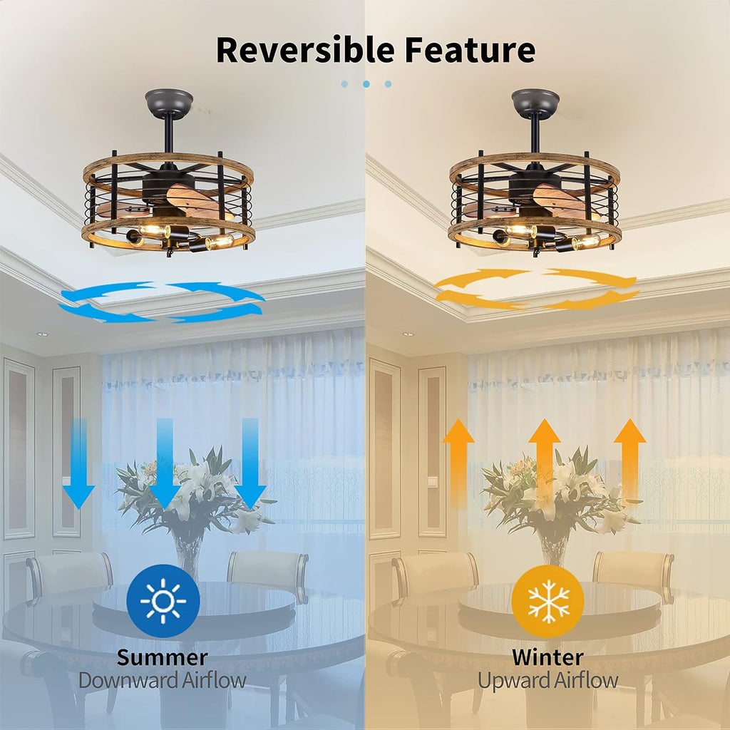 20-inch Caged Ceiling Fan with Lights, Reversible, Remote, Bladeless B45655