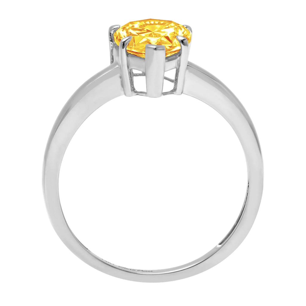 1.5ct Pear Cut Yellow Natural Citrine 18k White Gold Solitaire Ring Size 3.5 V14146