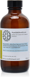 C60 Hemp Seed Oil 100ml / 3.4 Fl Oz - 99.95% Carbon 60 Solvent Free 80mg - Amber Glass Bottle - Food Grade - Pack of 2 P296148