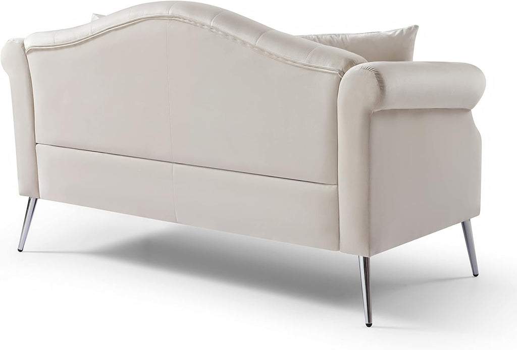 Beige Velvet Chesterfield Loveseat Sofa with Metal Legs O1217