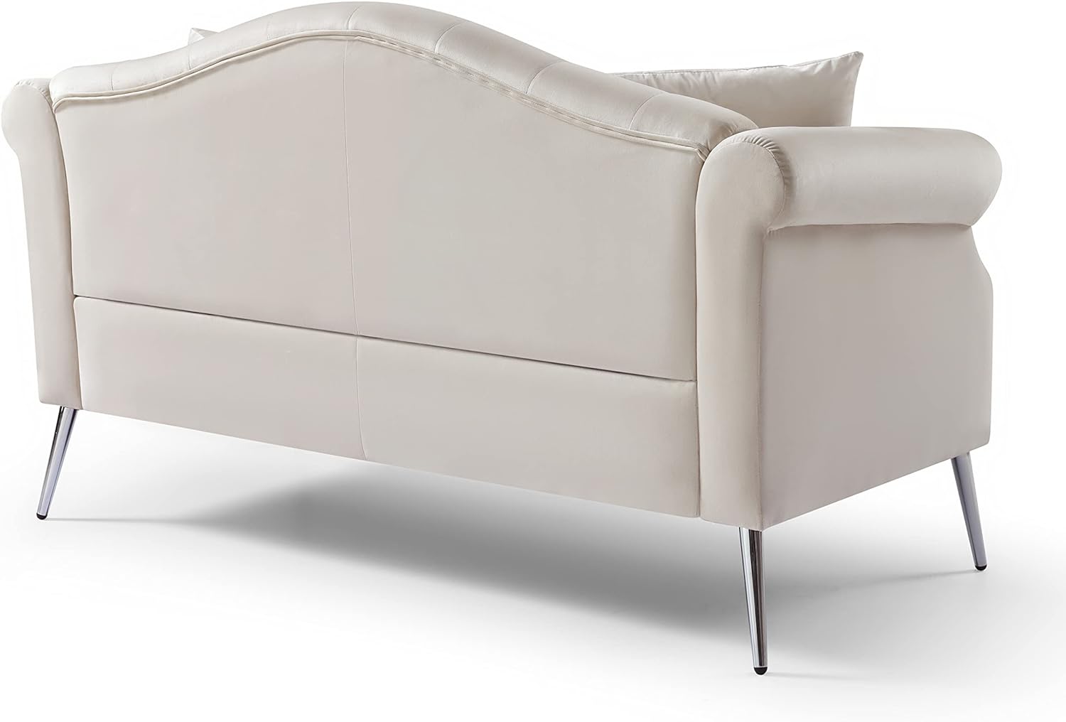 Beige Velvet Chesterfield Loveseat Sofa with Metal Legs O1217