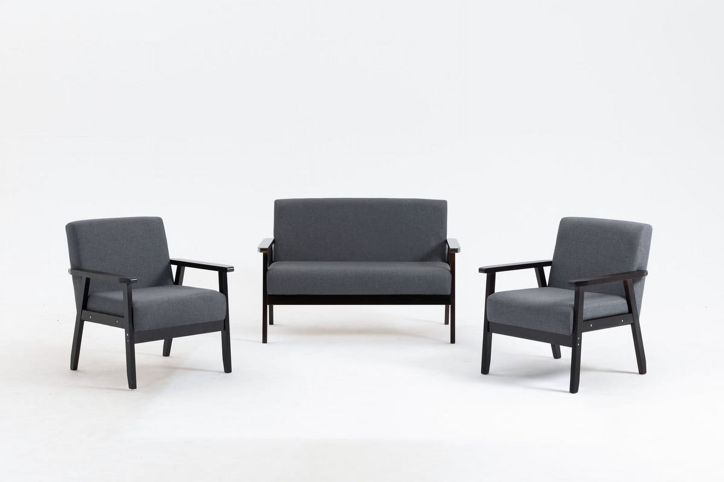 Espresso Dark Gray Linen Fabric Loveseat and 2 Chair Set O97603