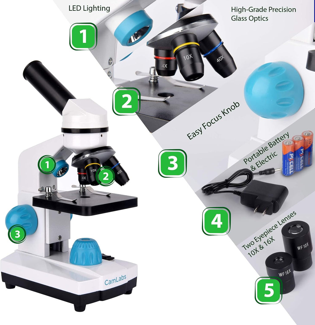 Portable Student Microscope with 25 Specimen Slides V5880