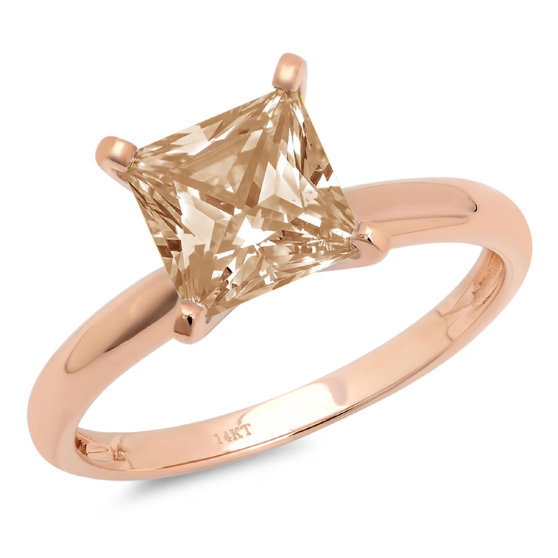 Princess Cut Brown Champagne Simulated Diamond 18k Rose Gold Ring Size 3.5 T481333